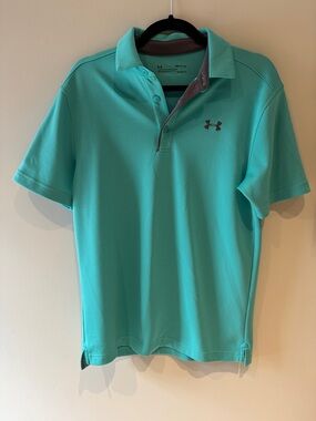 Under Armour Men’s Aqua Polo Shirt with Gray Trim size Small